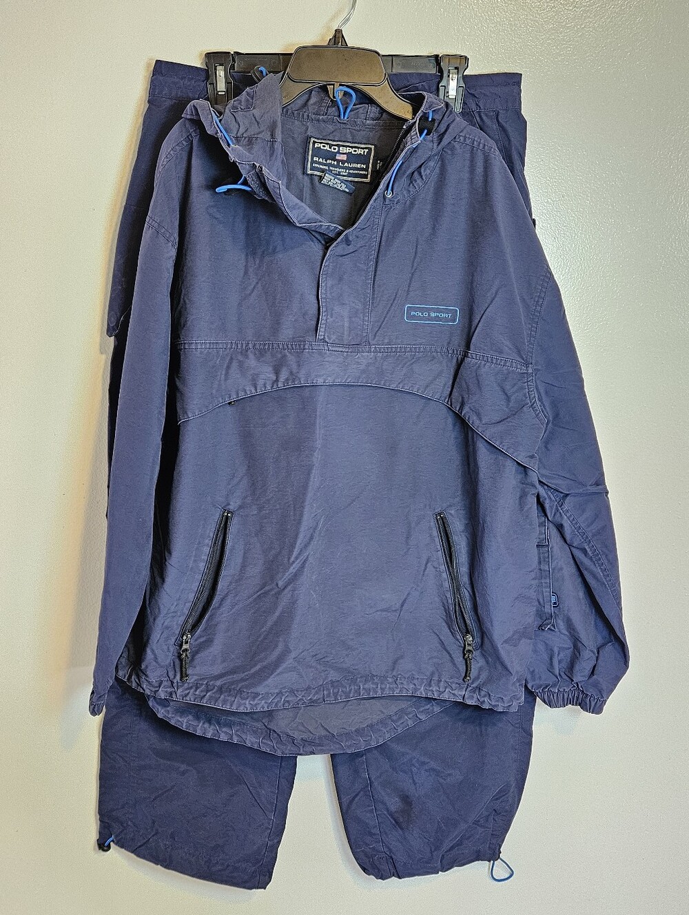 Vintage Polo Sport Ralph Lauren Navy Blue Windbreaker Jacket & Pants Set M